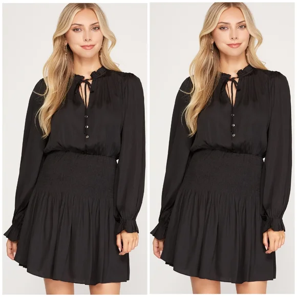 SHE + SKY Sophisticated Black Long Sleeves Short Dress - Picture 3 of 3